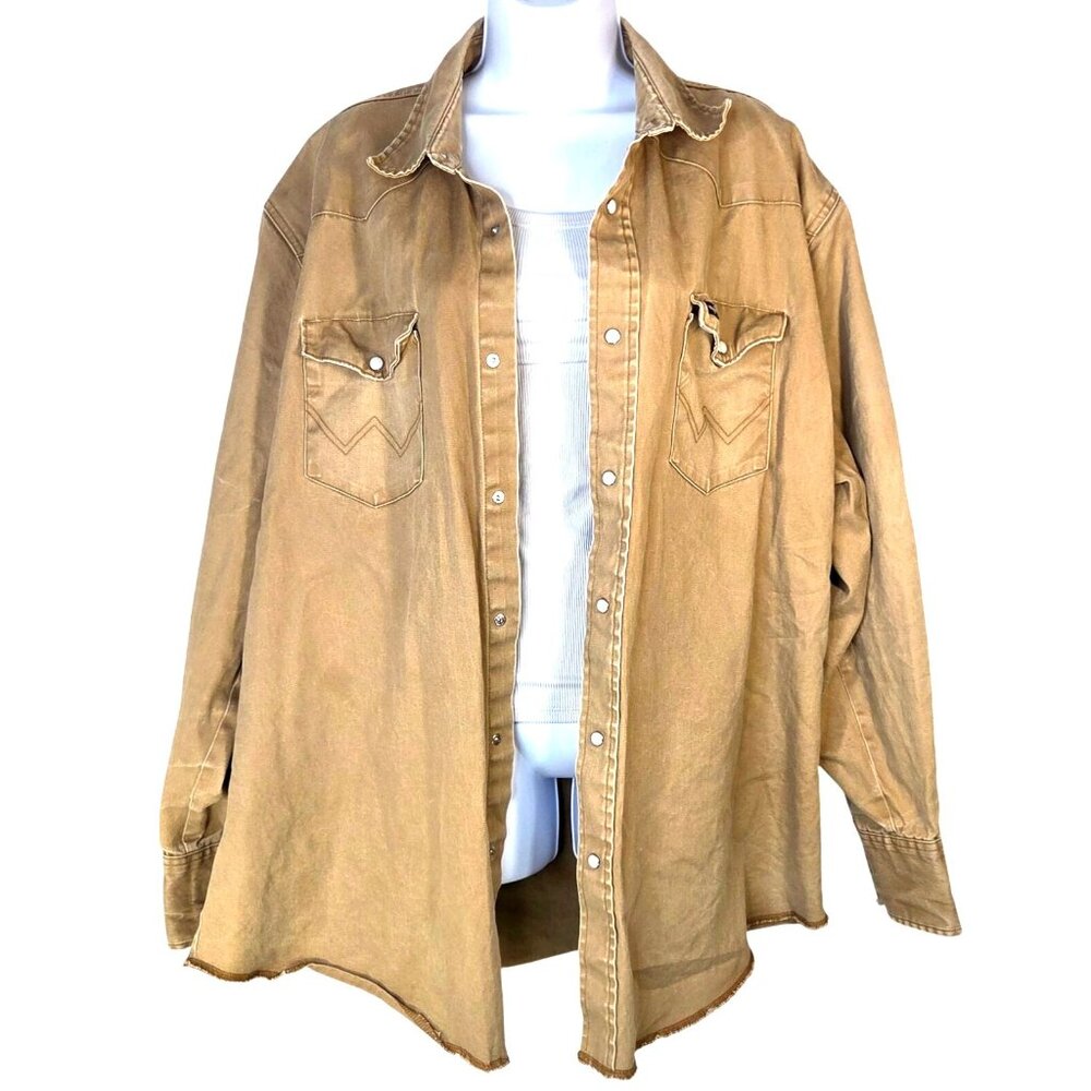 Wrangler Vintage Tan Pearl Snap Long Sleeve Western Cowboy Work Shirt Men's 2XT - Picture 6 of 7